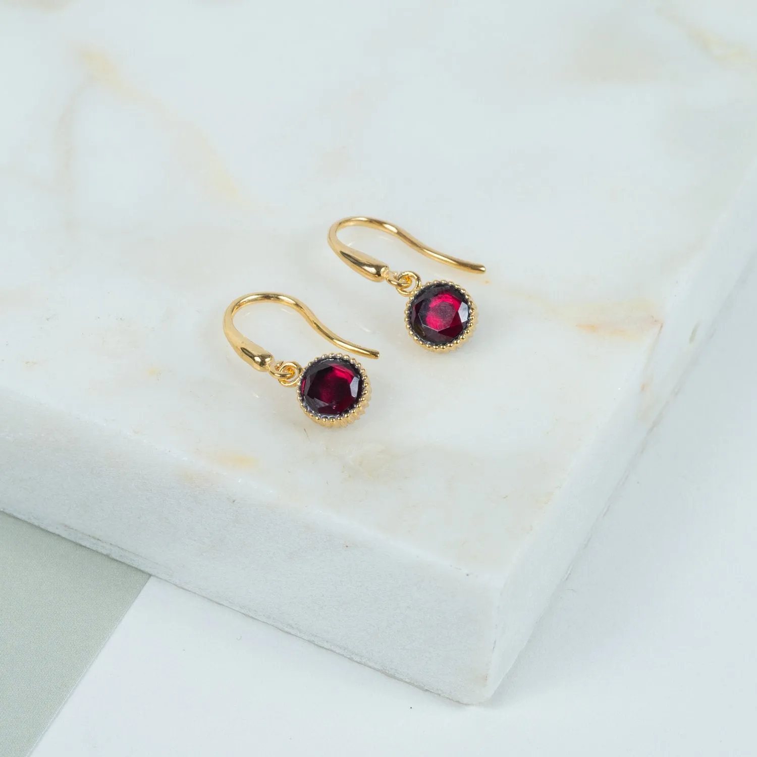 Barcelona January Garnet Birthstone Hook Earrings