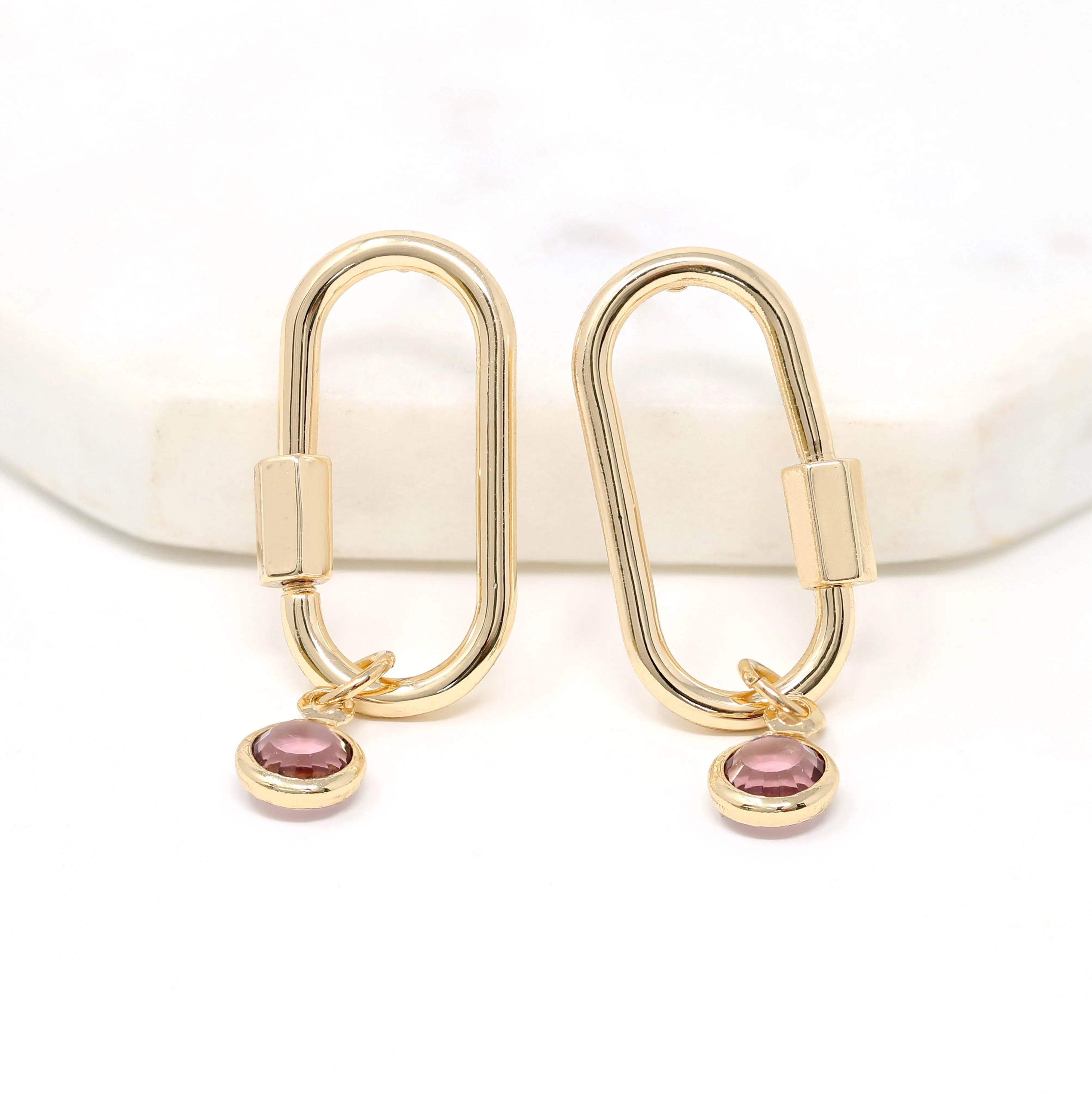 Birthstone Carabiner Lock Earrings