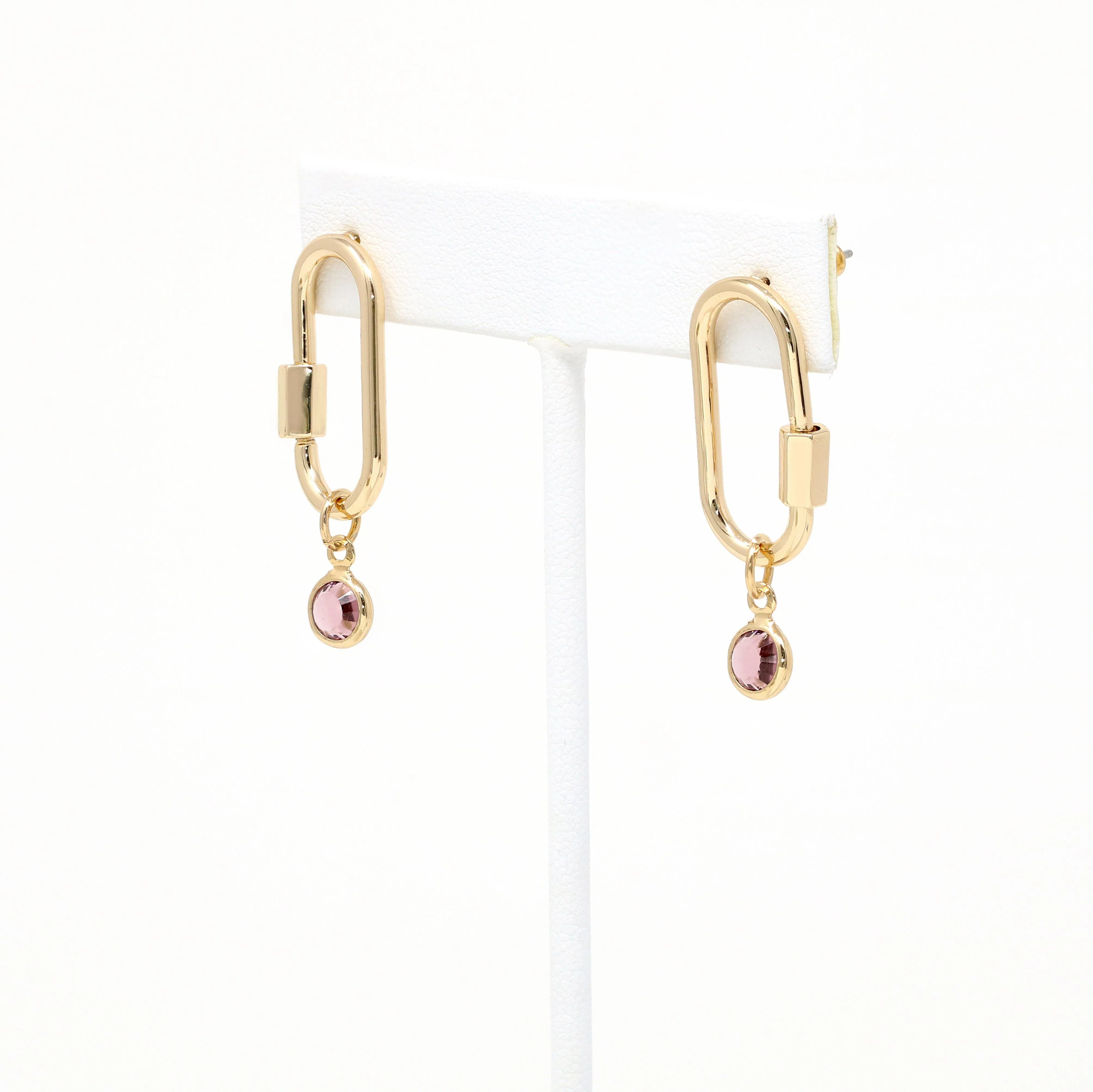 Birthstone Carabiner Lock Earrings