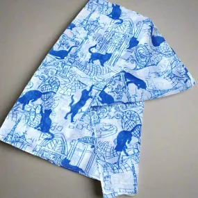 Blue & White Cafe Cats Scarf