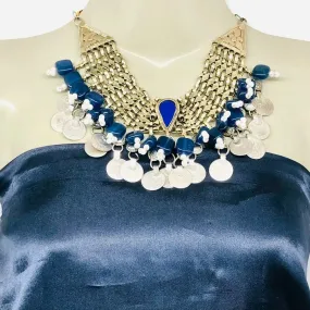 Blue Vintage Statement Coins Choker Necklace