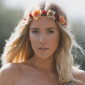 Bohemian Flower Crown Peach Burgundy Ivory Roses Floral Hair Wreath Hippie Gypsy