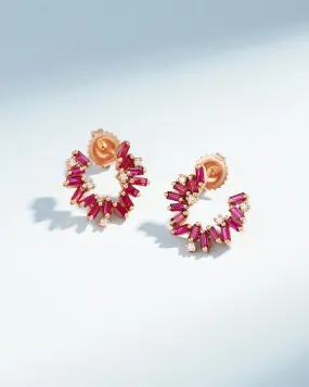 Bold Burst Ruby Sideways Mini Hoops