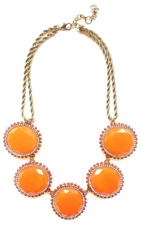 Bold Oval Gem Statement Necklace- Orange