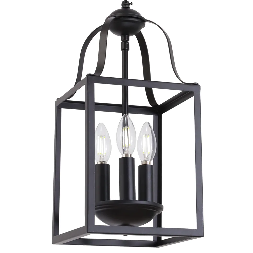 BONLICHT Black Pendant Light 8 Inches Lantern Chandelier Farmhouse 3 Lights E12 Base