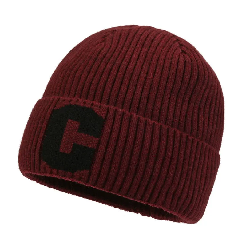 Brand Unisex Beanie Hat for Winter Wool Warm Knitted Hats Plus Cashmere Women Men's Bonnet Gorro Thick Letter Cap Male