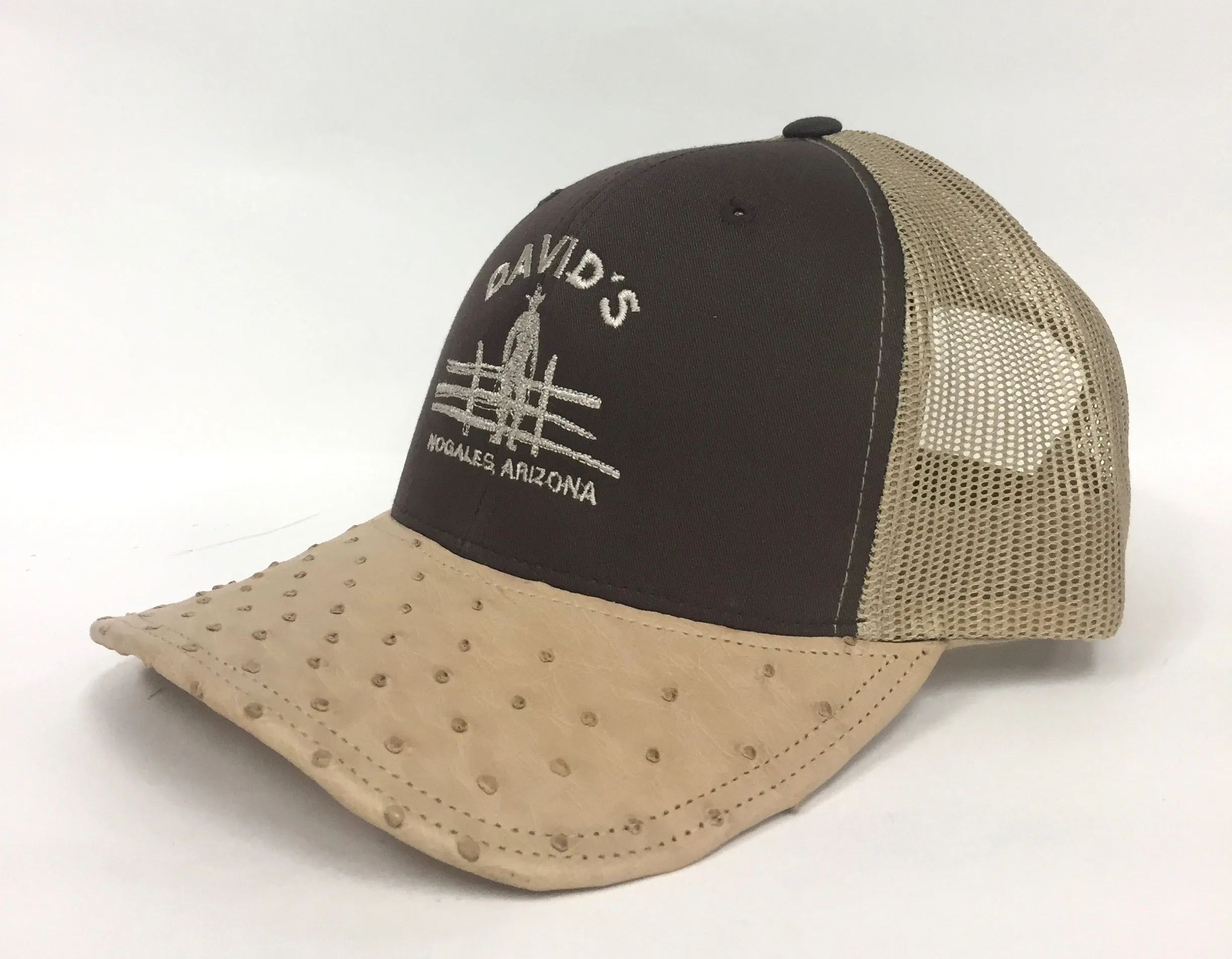 Brown/Khaki cap with Oryx half quill ostrich visor