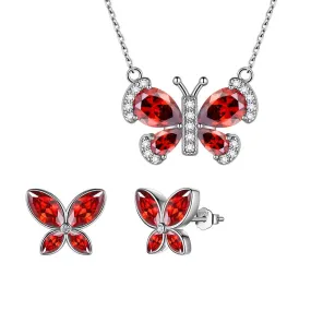 Butterfly Birthstone January Garnet Jewelry Set 3PCS Women Girls Birthday Gift