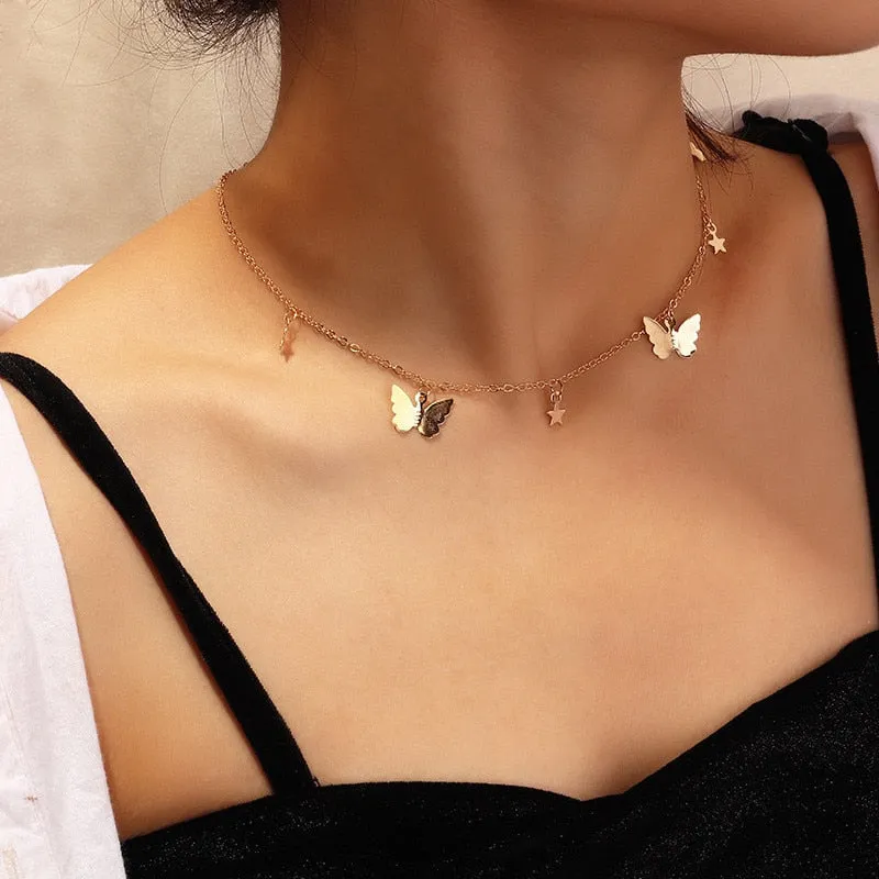 Butterfly Choker Necklace - Gold or Silver Plated Statement Piece