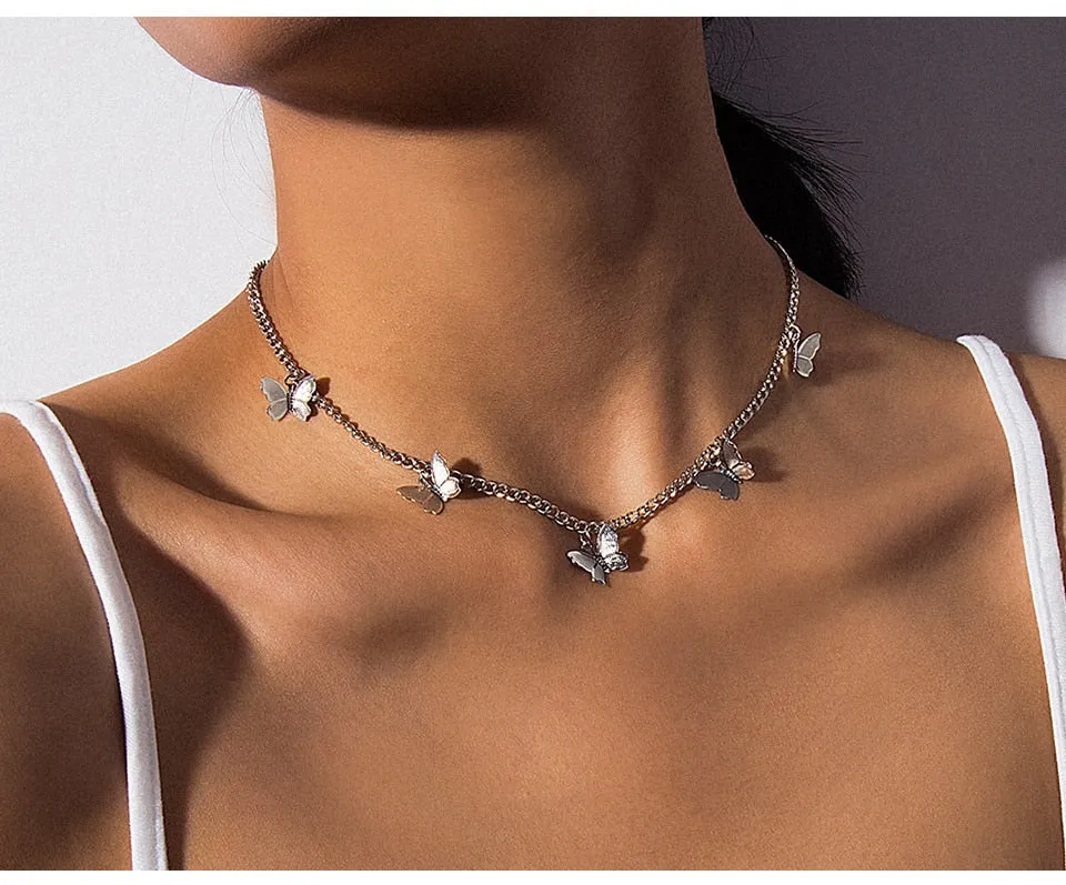 Butterfly Choker Necklace - Gold or Silver Plated Statement Piece