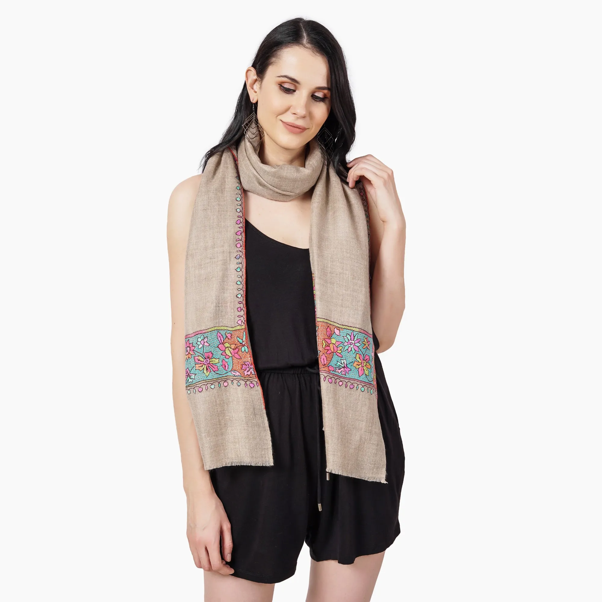 Cashmere Pashmina Embroidered Scarf (Paper-Mache Embroidery)