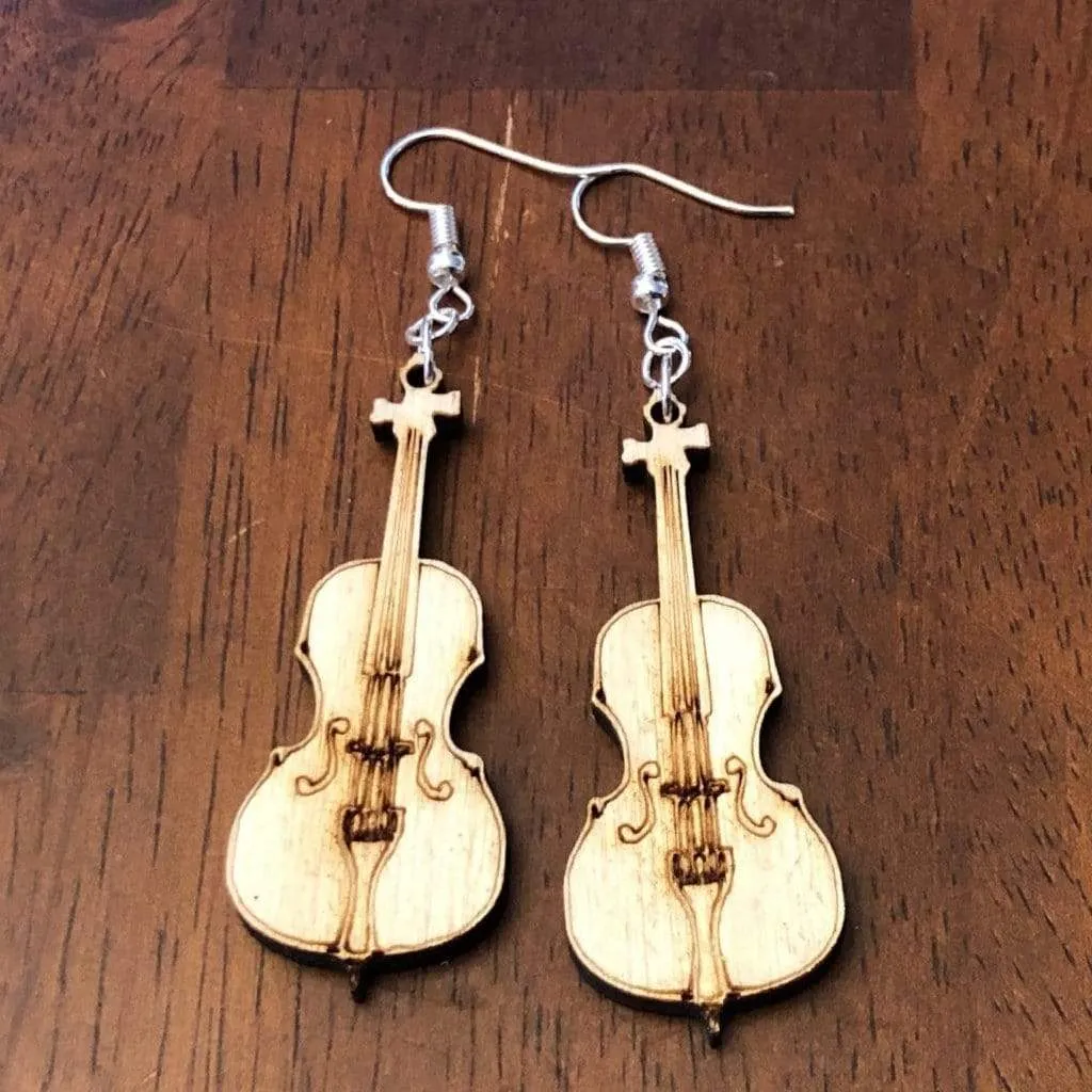 Cello Wooden Dangle Earrings by Cate's Concepts, LLC