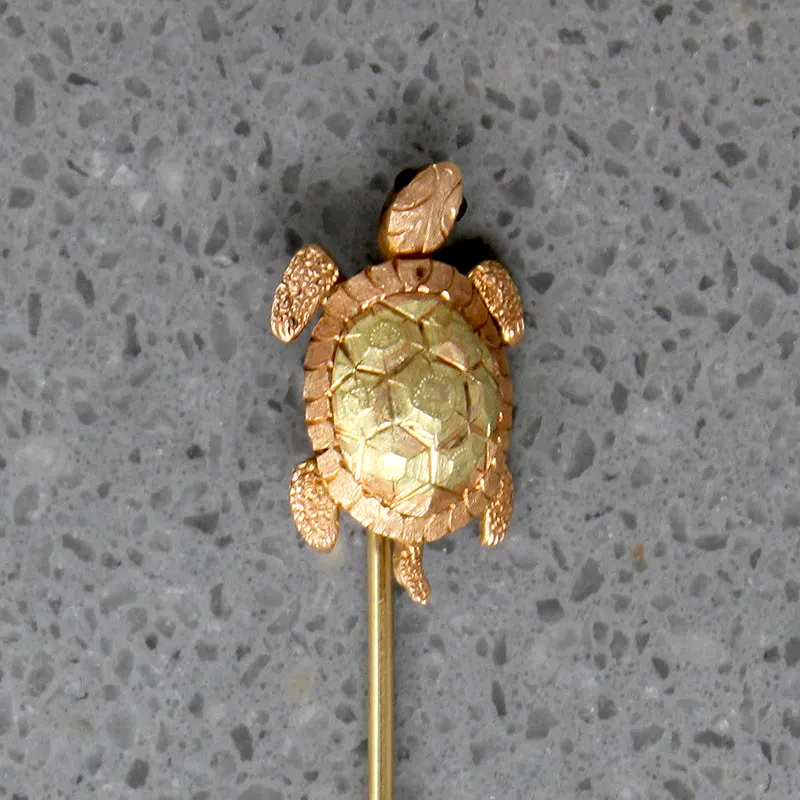 Charming Two-Tone Gold Turtle Stick Pin