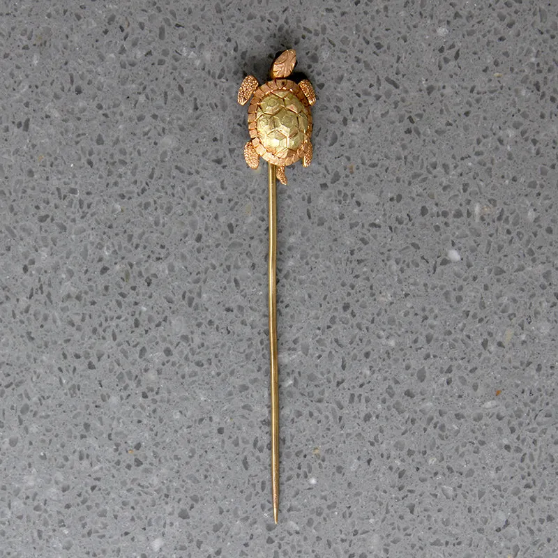 Charming Two-Tone Gold Turtle Stick Pin