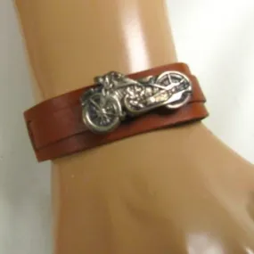 Chestnut Brown  Motorcycle Leather Cuff Bracelet Unisex