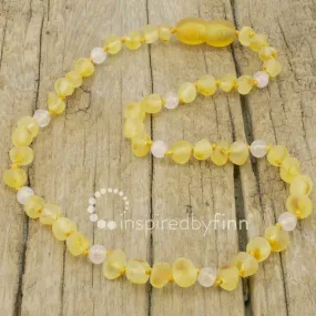 Child Baltic Amber Necklace - Lemon Rose Quartz