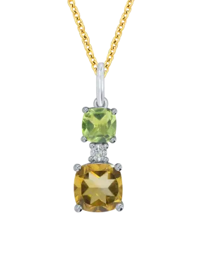 Citrine Pendant - 10ct Yellow Gold Peridot, Citrine and Diamond Pendant - 786683