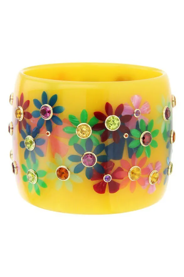 Citrine Peridot Yellow Flower Bakelite Bangle