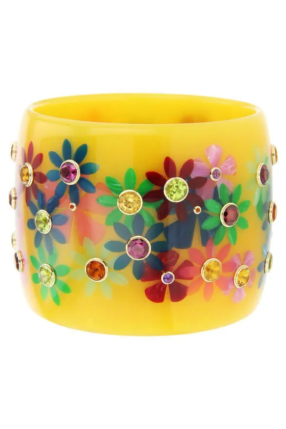 Citrine Peridot Yellow Flower Bakelite Bangle