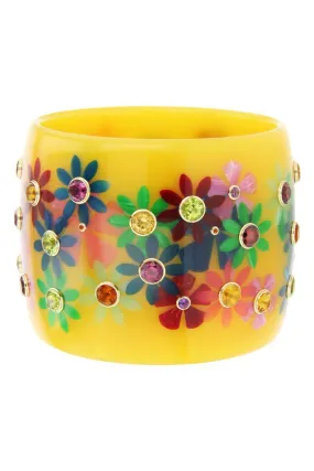 Citrine Peridot Yellow Flower Bakelite Bangle