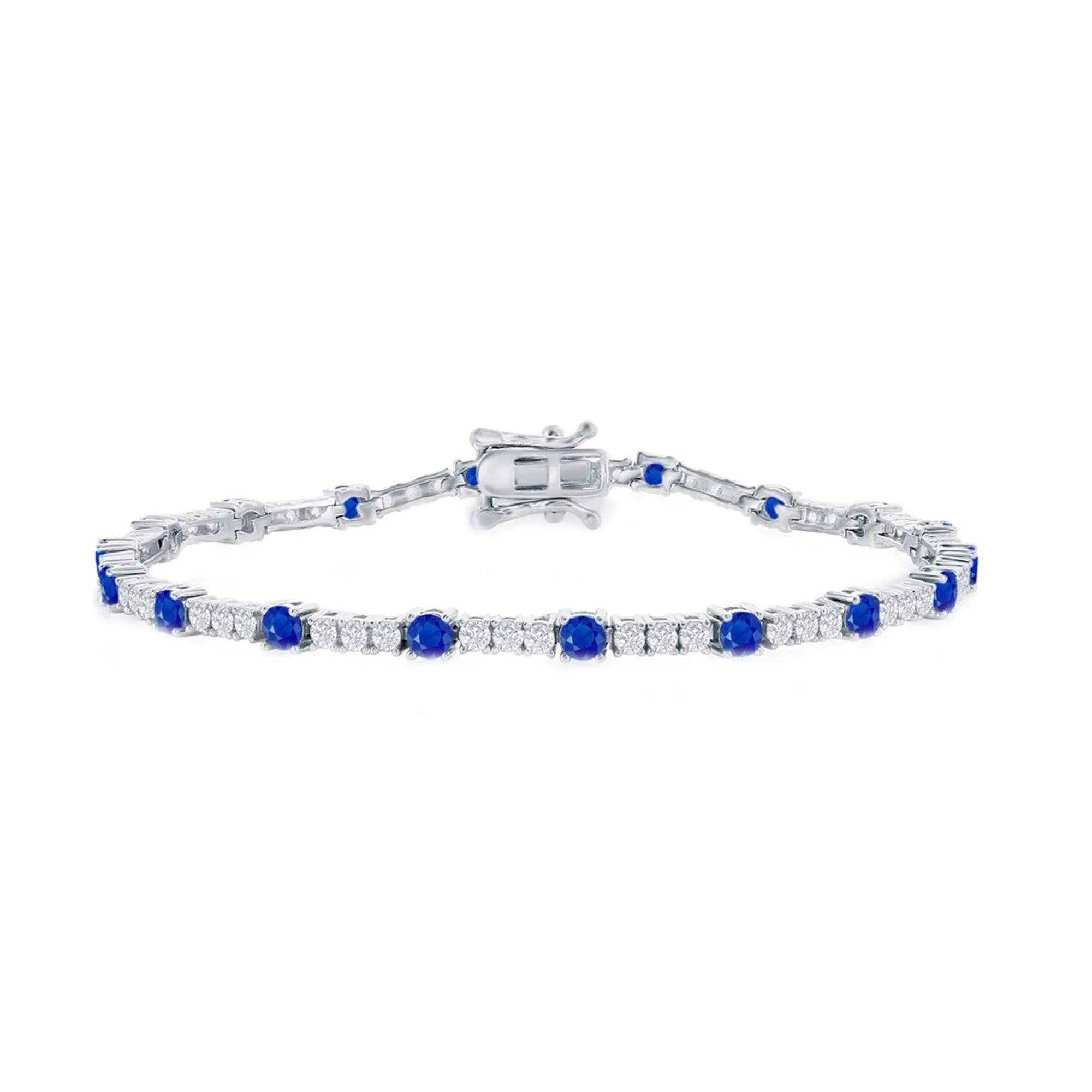 Classic Women's Bracelet - Silver 3mm Blue Sapphire CZ and White CZ Tennis | T-8030