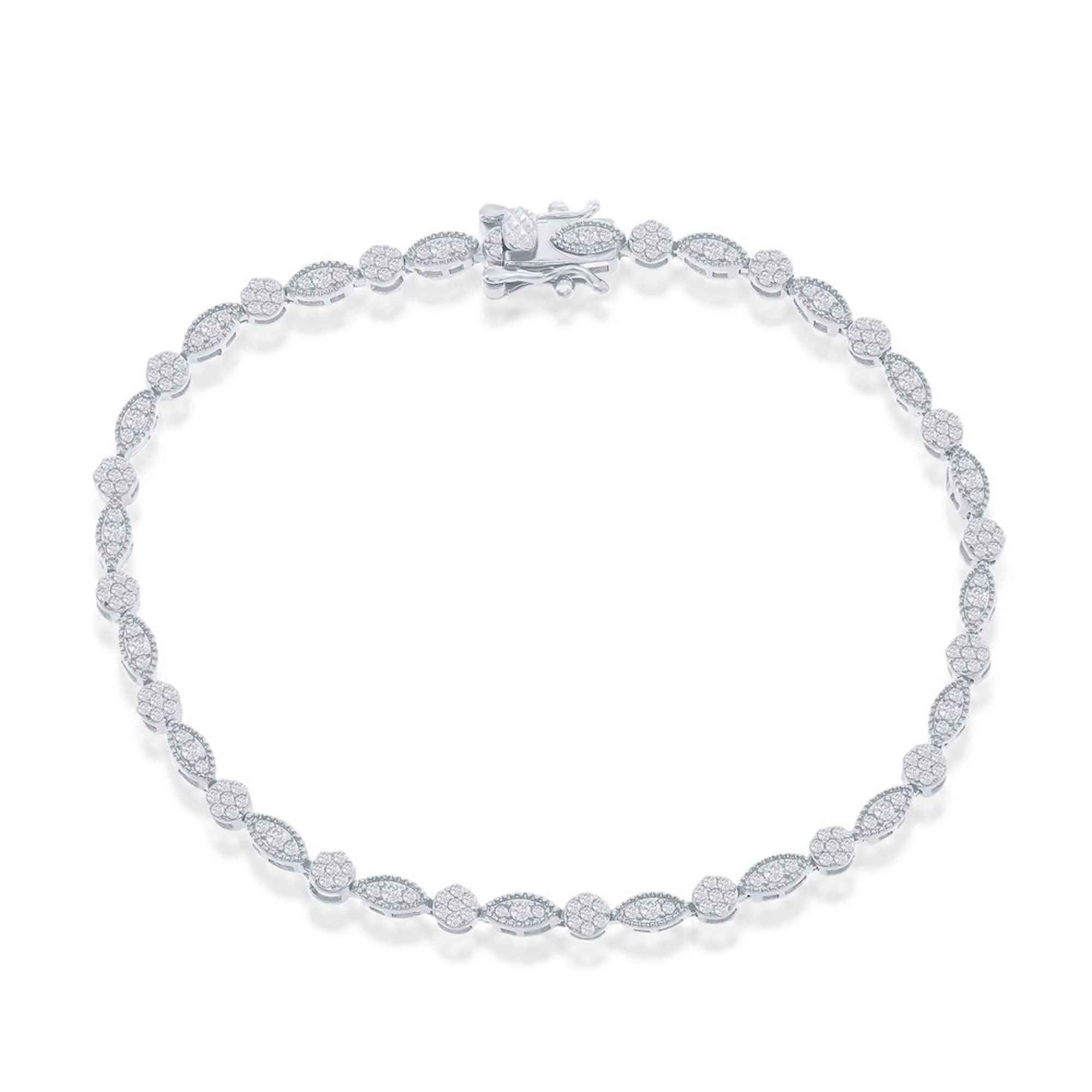 Classic Women's Bracelet - Sterling Silver Round and Marquise CZ Tennis | T-7905