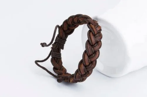 Classy Men Brown Leather Braided Bracelet