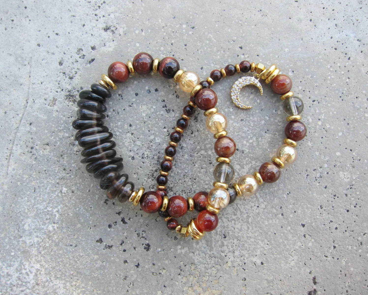 Confidence, Calming   Protection Mala Bracelet - Red Tiger Eye and Smoky Quartz