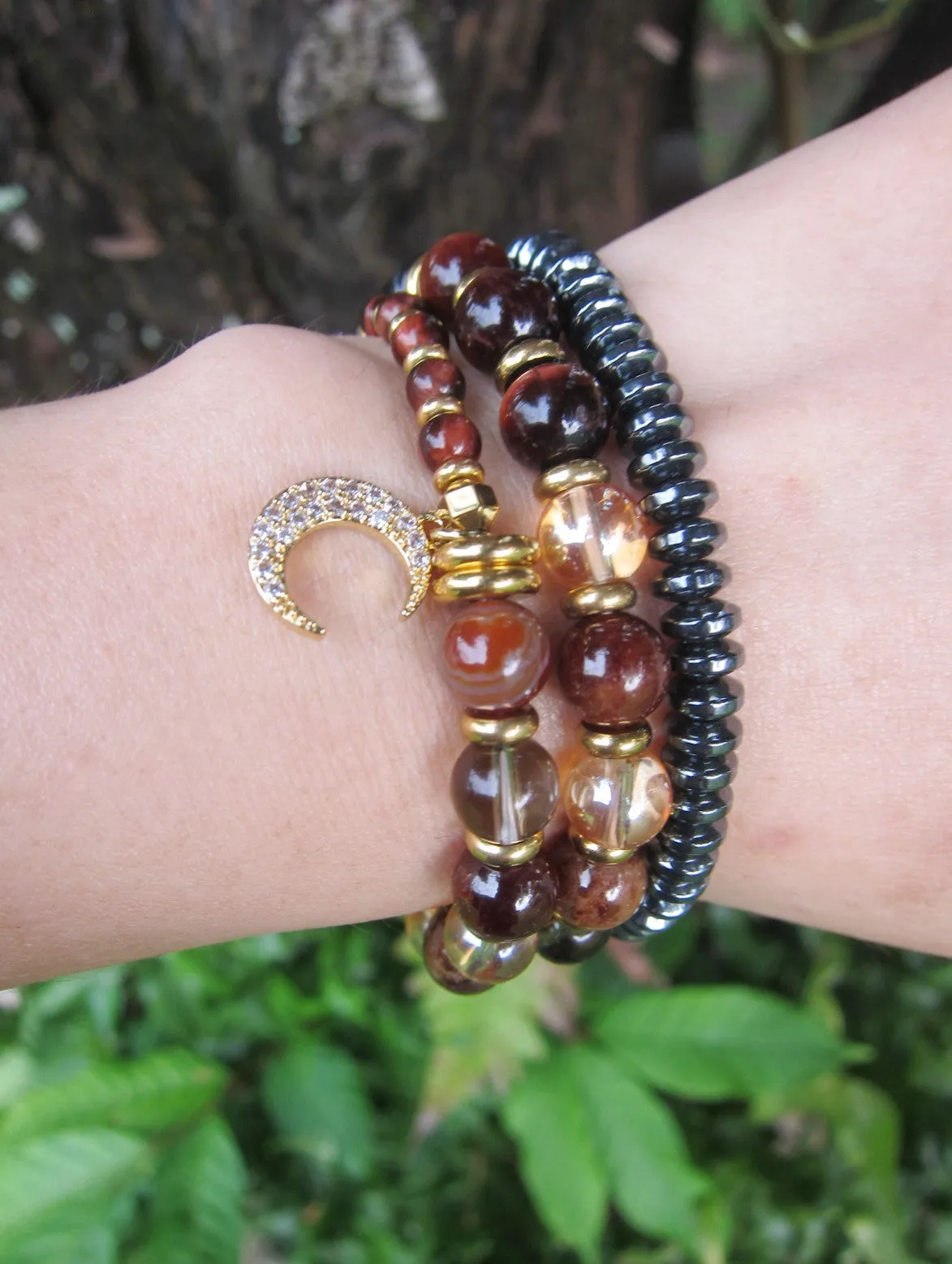 Confidence, Calming   Protection Mala Bracelet - Red Tiger Eye and Smoky Quartz