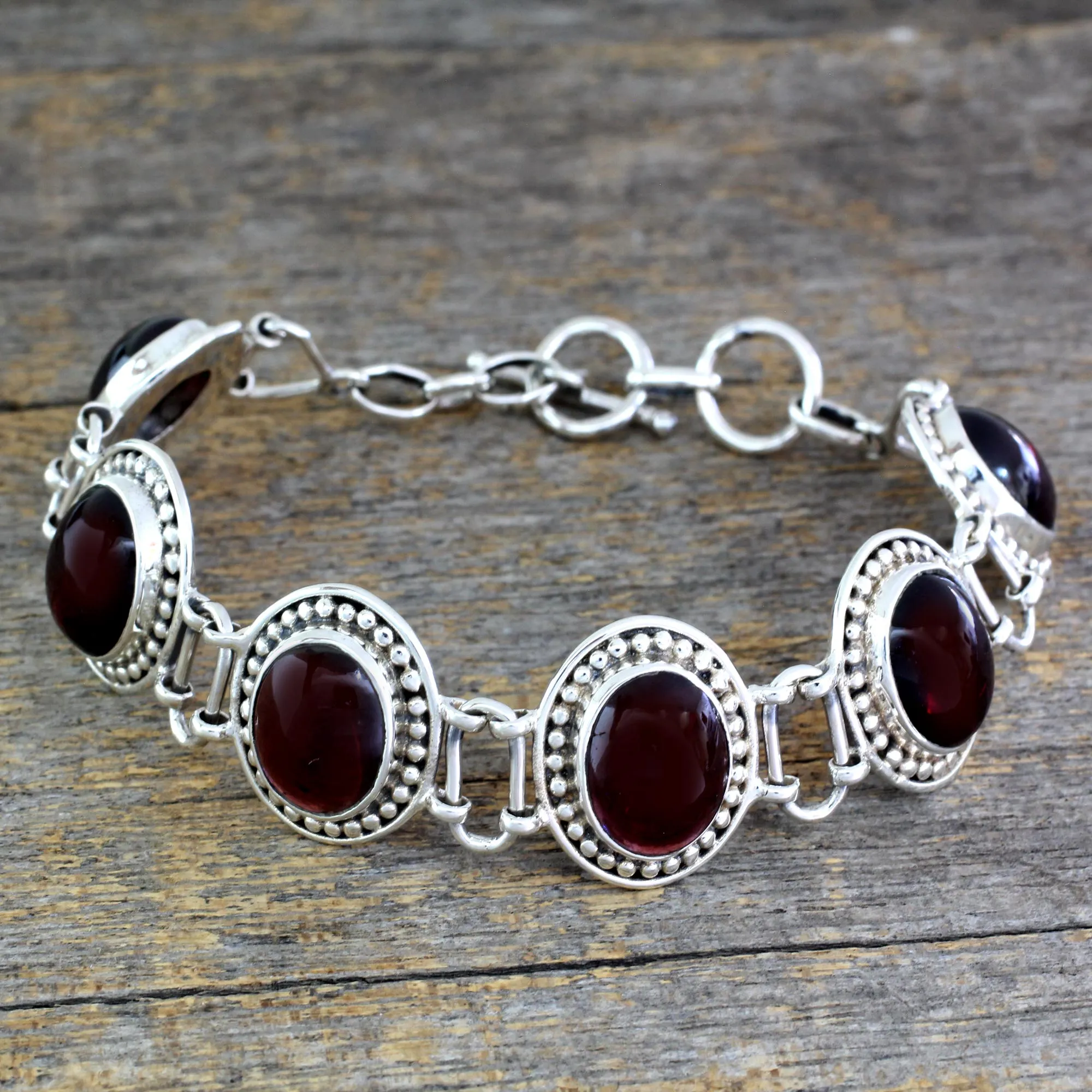 Crimson Garland Garnet Bracelet Artisan Crafted Silver Jewelry from India