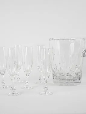 Crystal champagne bucket w/ 6 flutes - 1930s