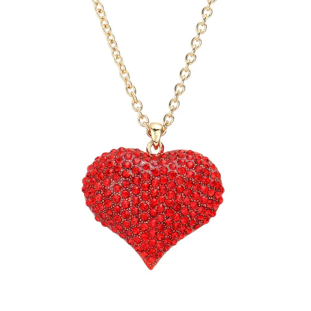 Crystal Pave Heart Pendant Long Necklace