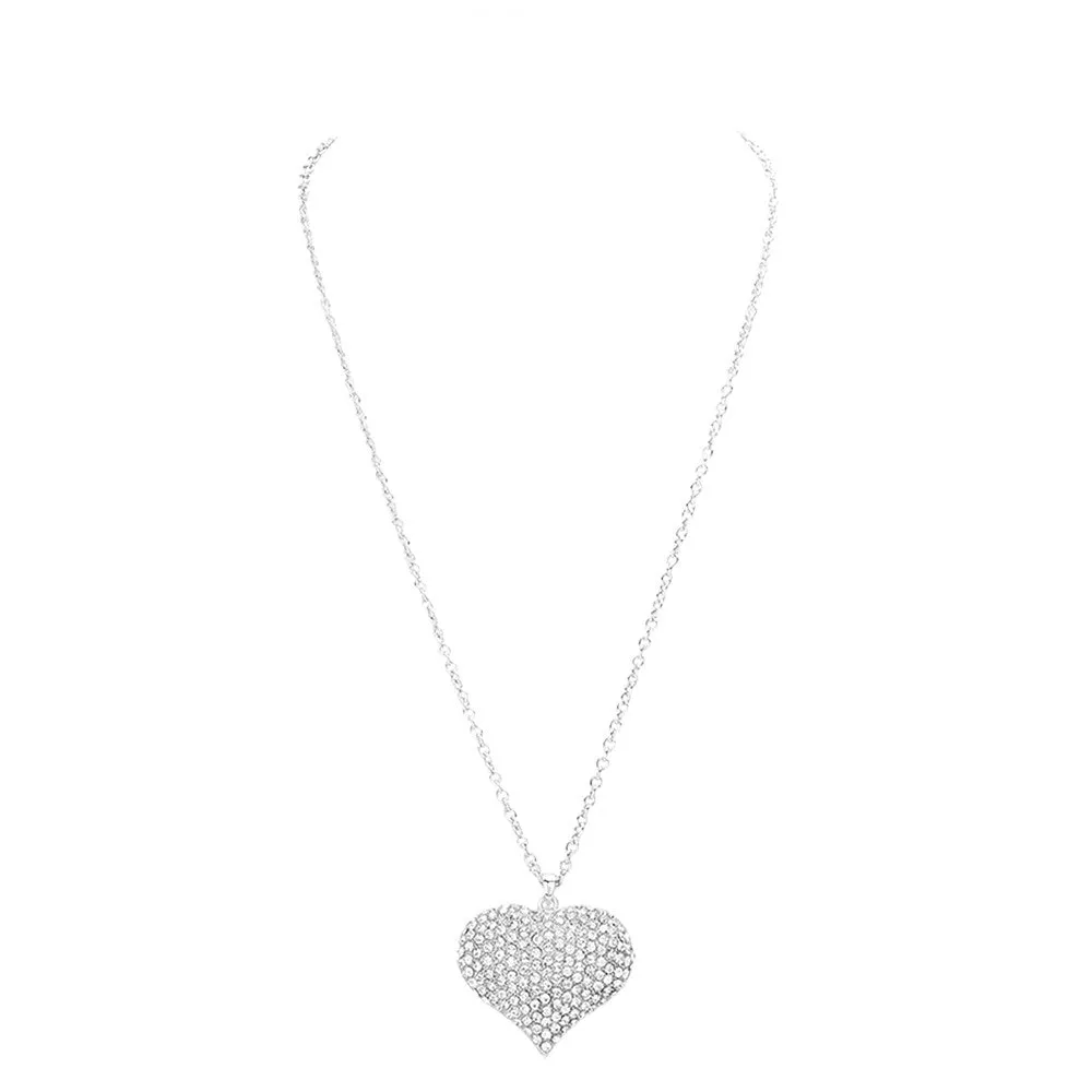 Crystal Pave Heart Pendant Long Necklace