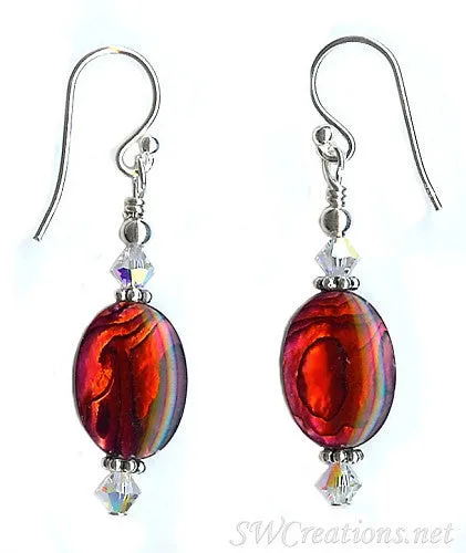 Crystal Ruby Abalone Shell Bead Earrings