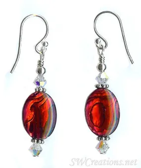 Crystal Ruby Abalone Shell Bead Earrings