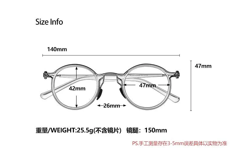 Cubojue Unisex Full Rim Round Alloy Myopic Reading Glasses