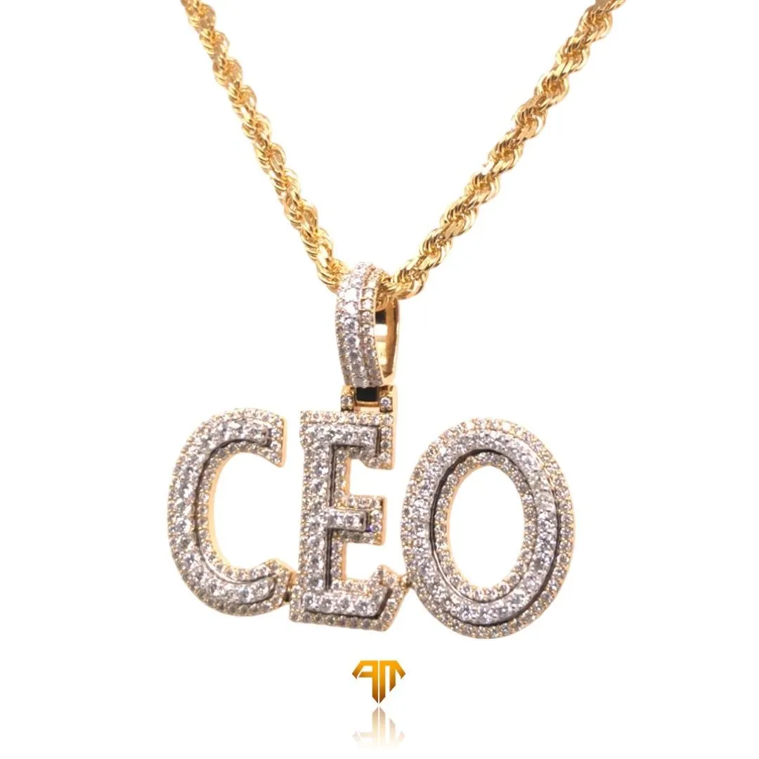 Custom White Gold "CEO" Three Letter Pendant