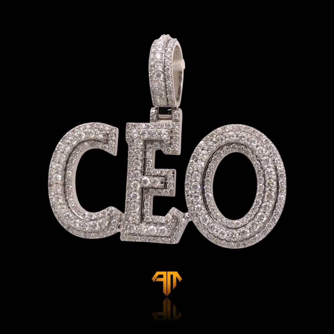 Custom White Gold "CEO" Three Letter Pendant