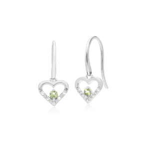 Damen 9 Karat Weiss Gold Einzeln Peridot & Diamant Herzen Tropfen Ohrringe