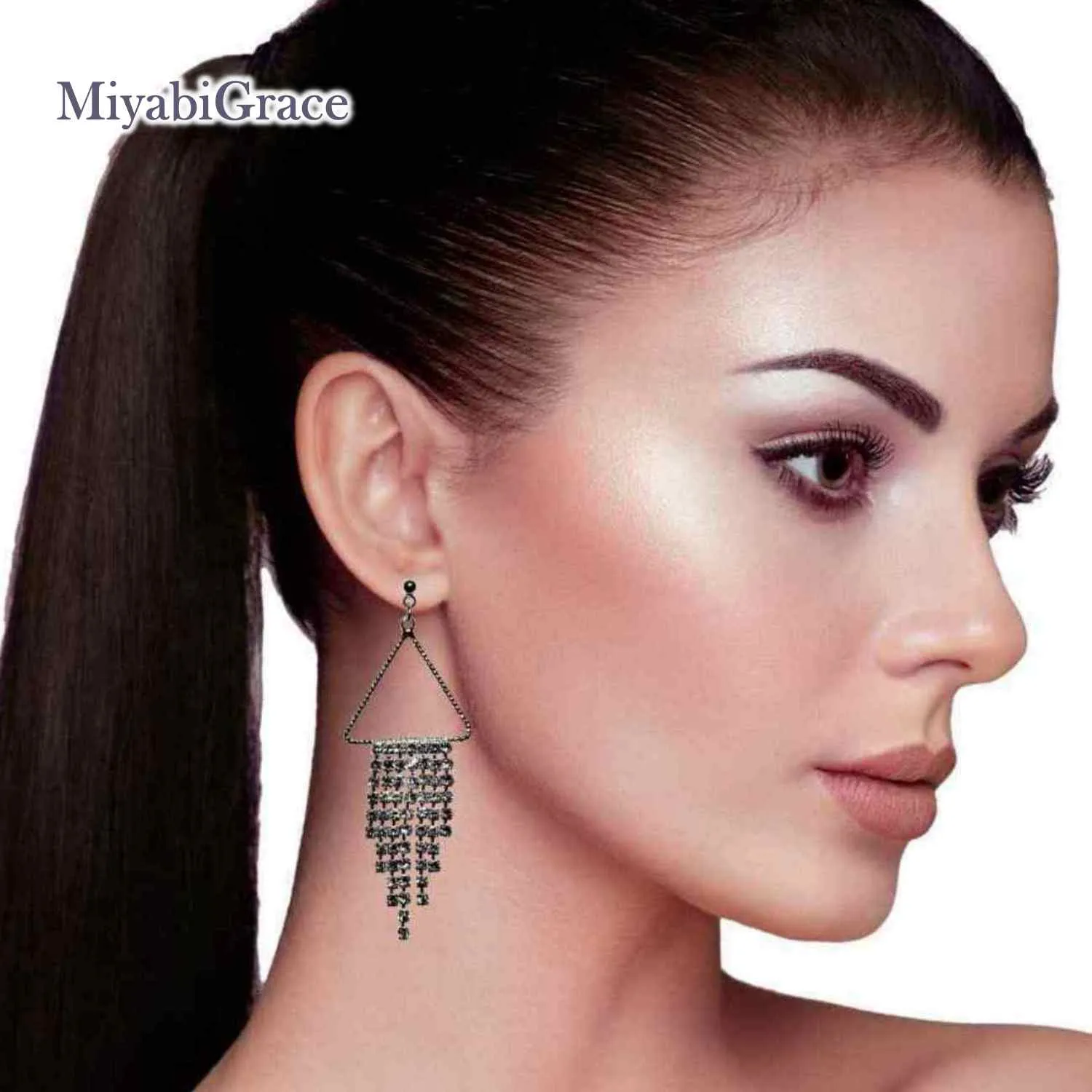 Dangle Geometric Gradated Rhinestone Invisible Clip-On Earrings