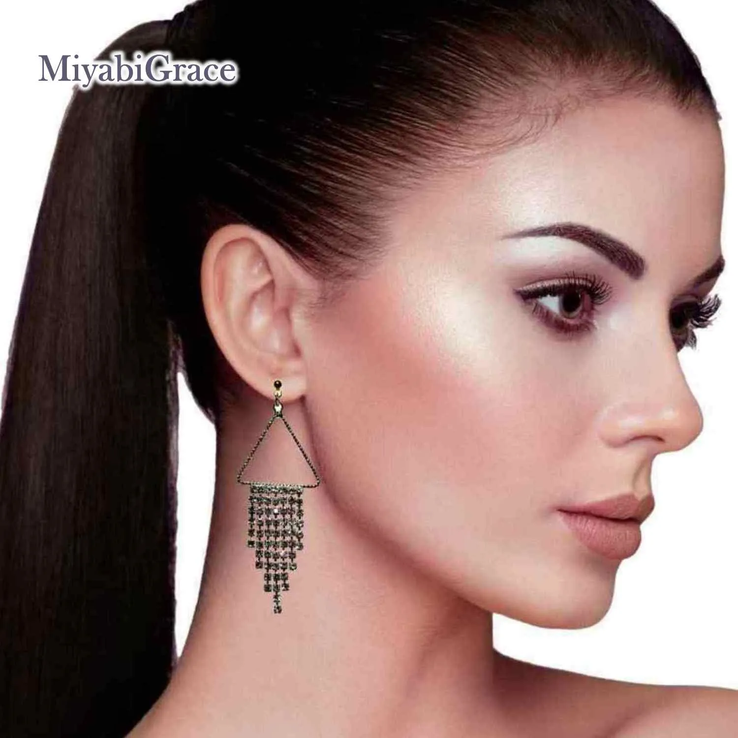 Dangle Geometric Gradated Rhinestone Invisible Clip-On Earrings