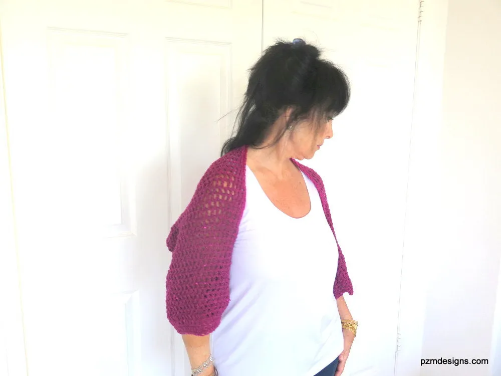 Dark Pink Sequin Shrug, Plum Purple Evening Wrap, Gift for Her