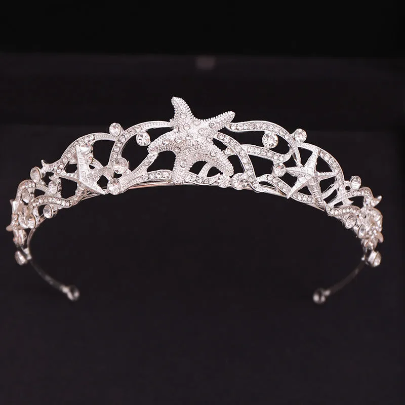 Darling Silver Crystal Starfish Beach Bridal Tiara Headpiece