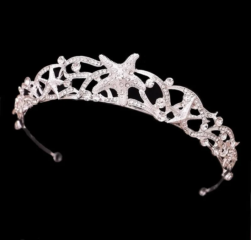 Darling Silver Crystal Starfish Beach Bridal Tiara Headpiece