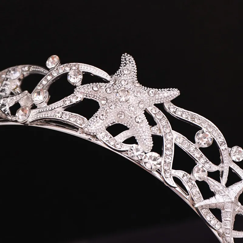 Darling Silver Crystal Starfish Beach Bridal Tiara Headpiece