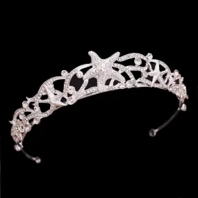 Darling Silver Crystal Starfish Beach Bridal Tiara Headpiece