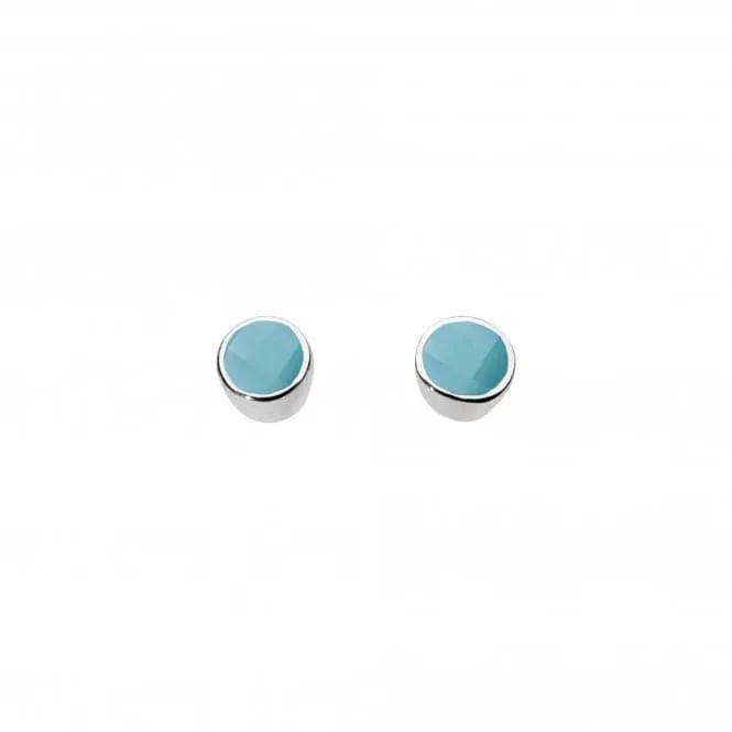 Dew Silver Small Round Synthetic Turquoise Stud Earrings 3006TQ