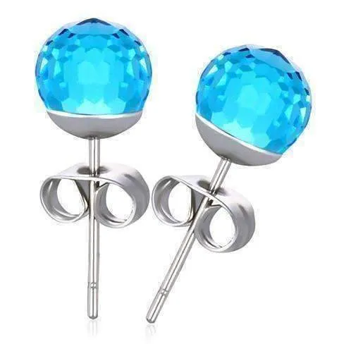 Disco Ball Faceted Crystal Stud Earrings - Eight Colors!