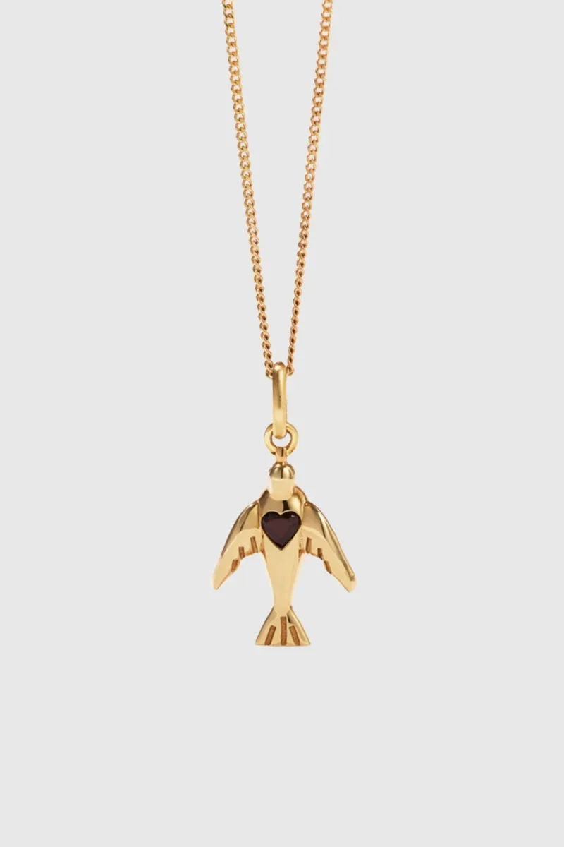 Dove Heart Charm Necklace - Gold Plated