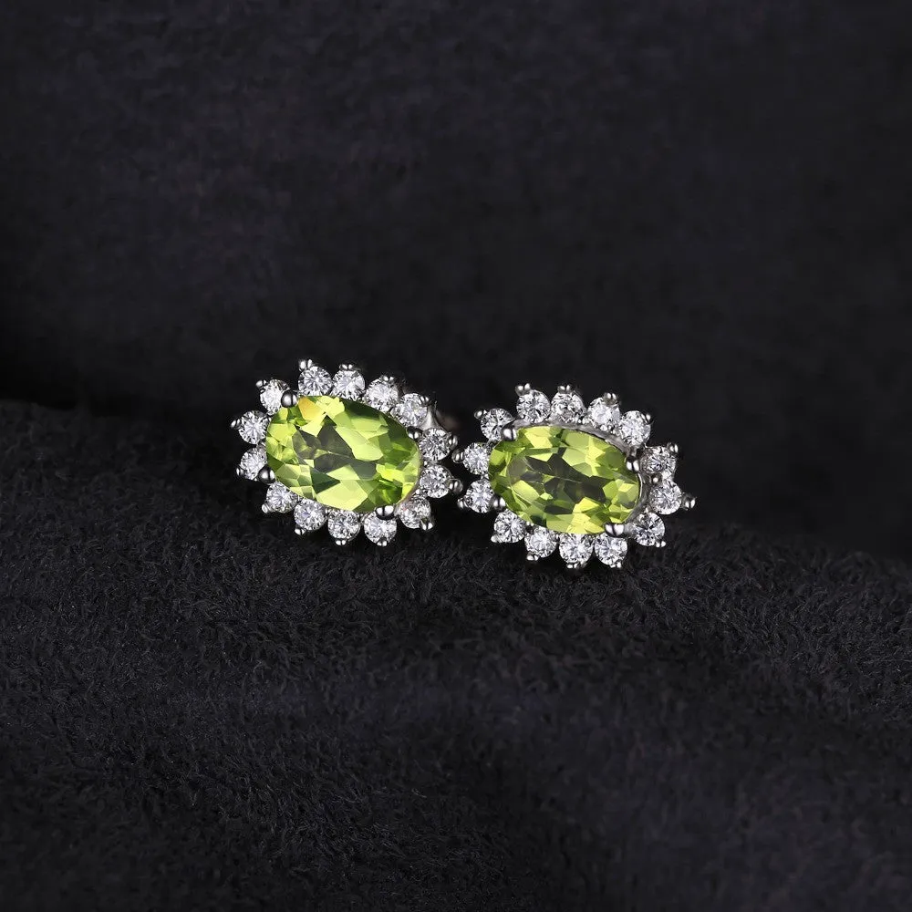 Earrings Jewelrypalace Princess Diana William Kate 1.2ct Natural Peridot Halo Stud  925 Sterling Silver